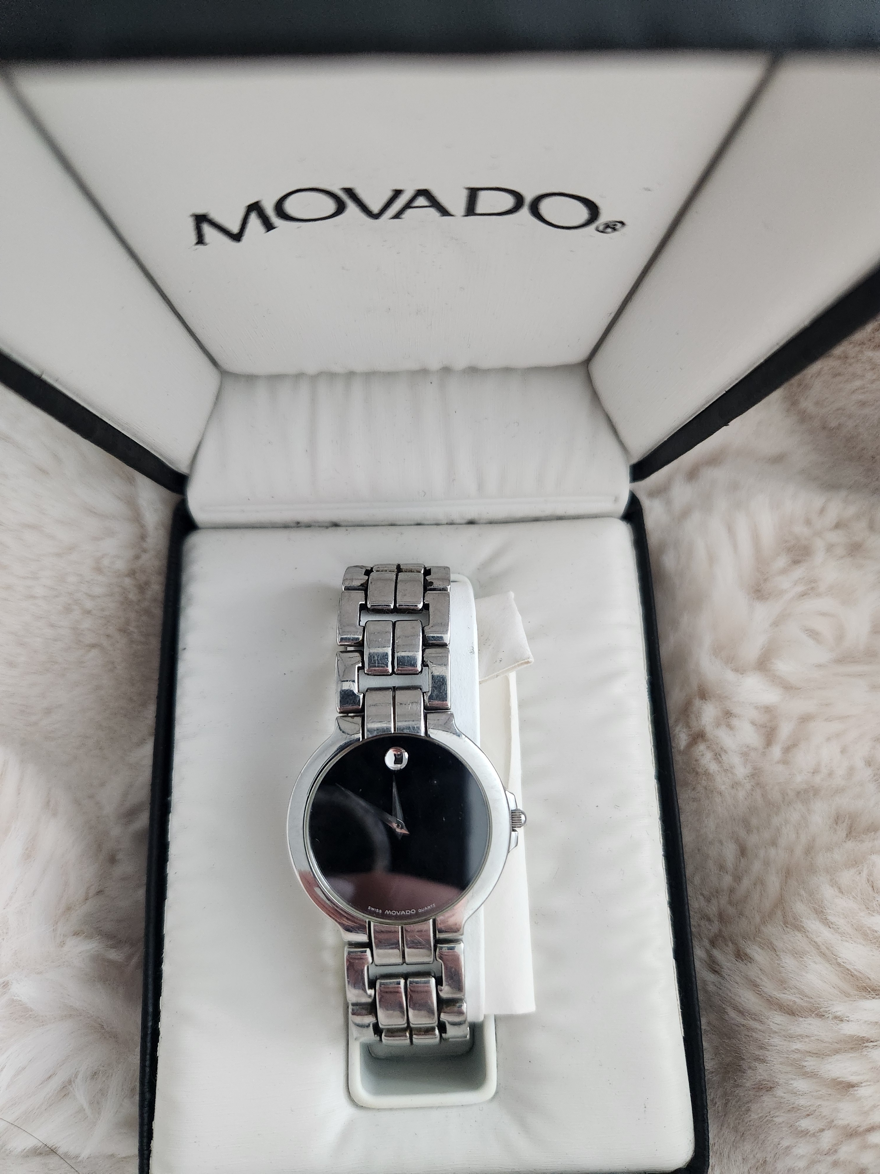 Movado Stainless Steel Museum Dial Wristwatch  Black Dial